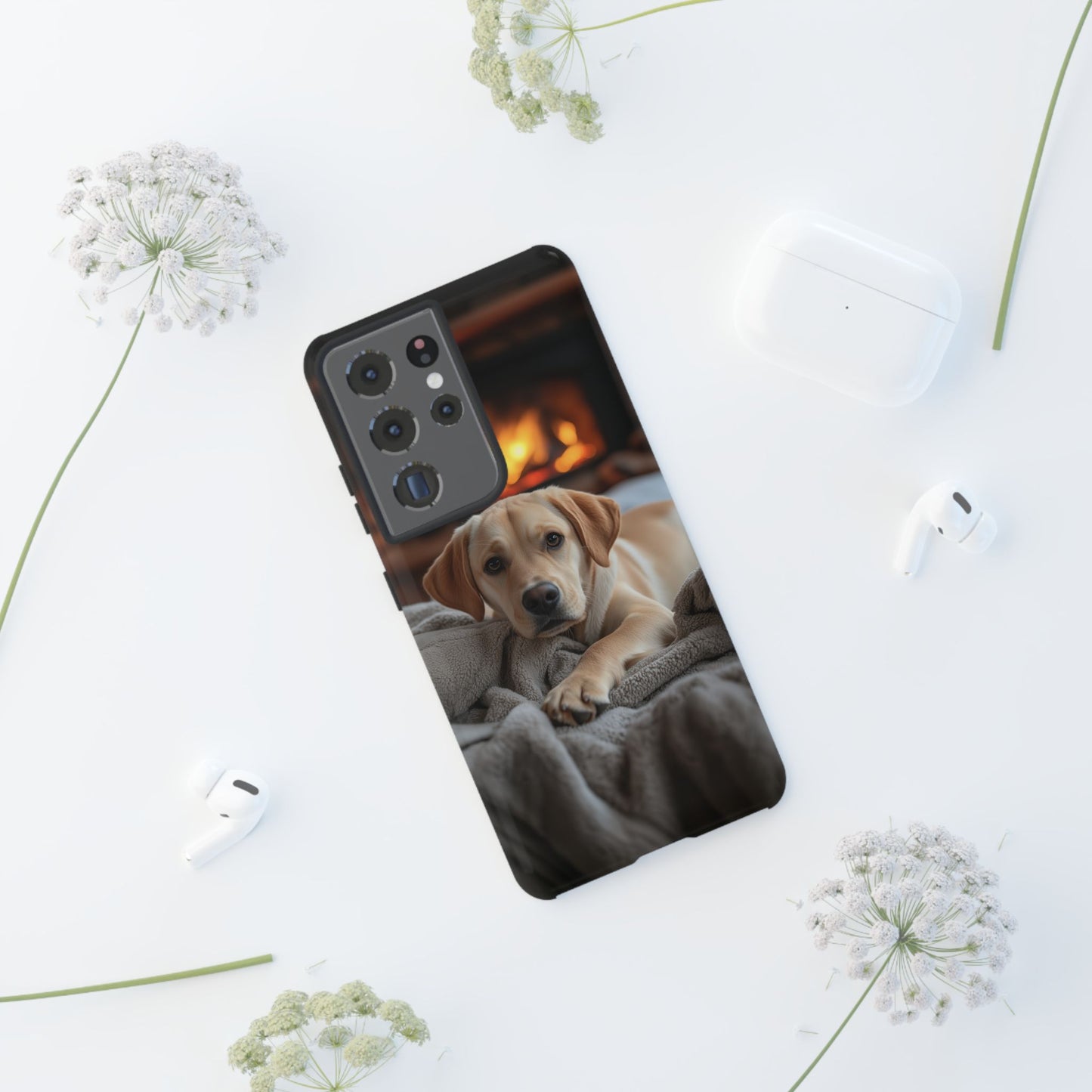 Cozy Golden Retriever by the Fireplace - Samsung Galaxy Case