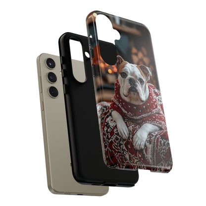 Cozy Bulldog in Sweater Samsung Galaxy Case – Festive Fireplace Protective Cove