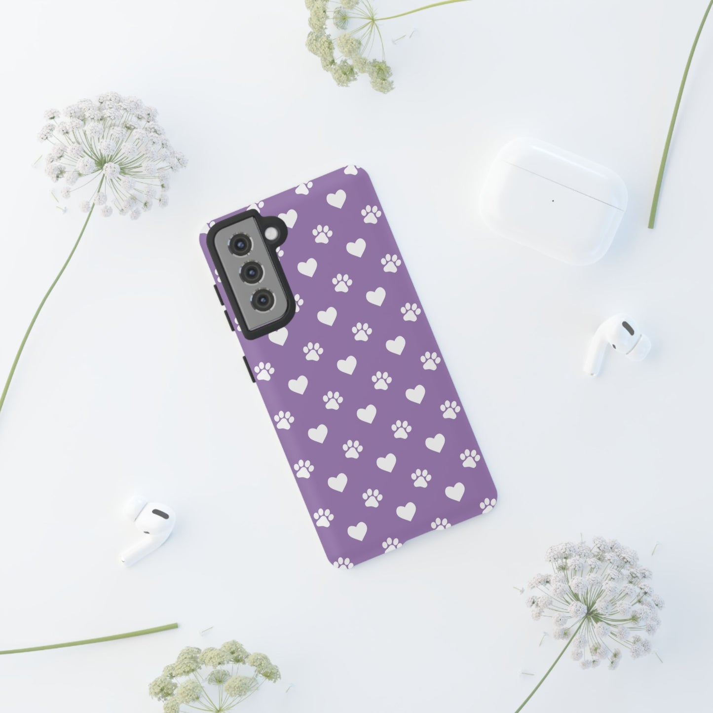 Lavender Paw Prints & Hearts Design - Adorable Pet Lover Samsung Galaxy Case