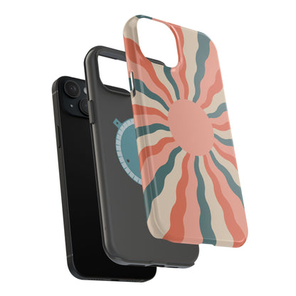 Retro Sunburst MagSafe iPhone Case – Bold 70s-Inspired Waves in Coral, Teal, and Cream