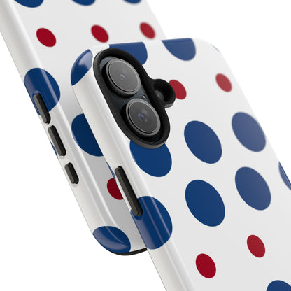 Bold Navy & Red Polka Dot Pattern – iPhone Case