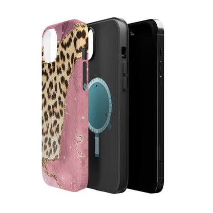 Pink Glam Leopard - MagSafe iPhone Series Case with Glitter Accents