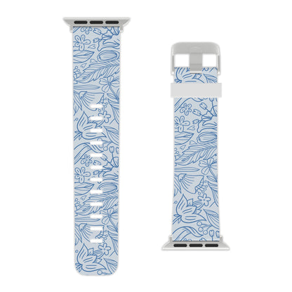  Dusty Blue Floral Line Art Apple Watch Band