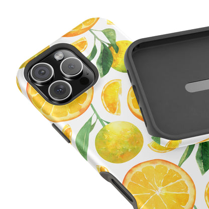 Sunny Citrus Grove Tough MagSafe iPhone Case – Watercolor Orange Design, Dual-Layer Protection