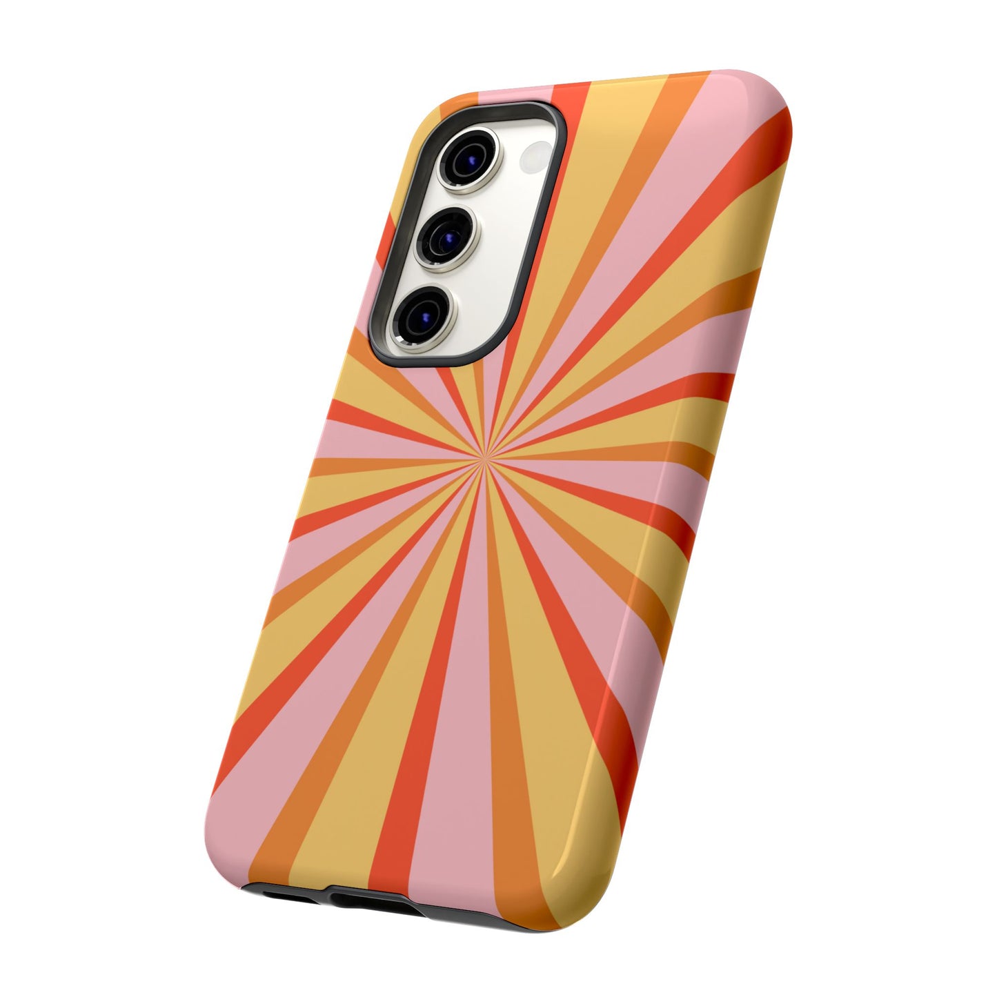 Bold Retro Sunburst Samsung Galaxy Case – Vibrant 70s-Inspired Rays in Orange, Pink, and Yellow