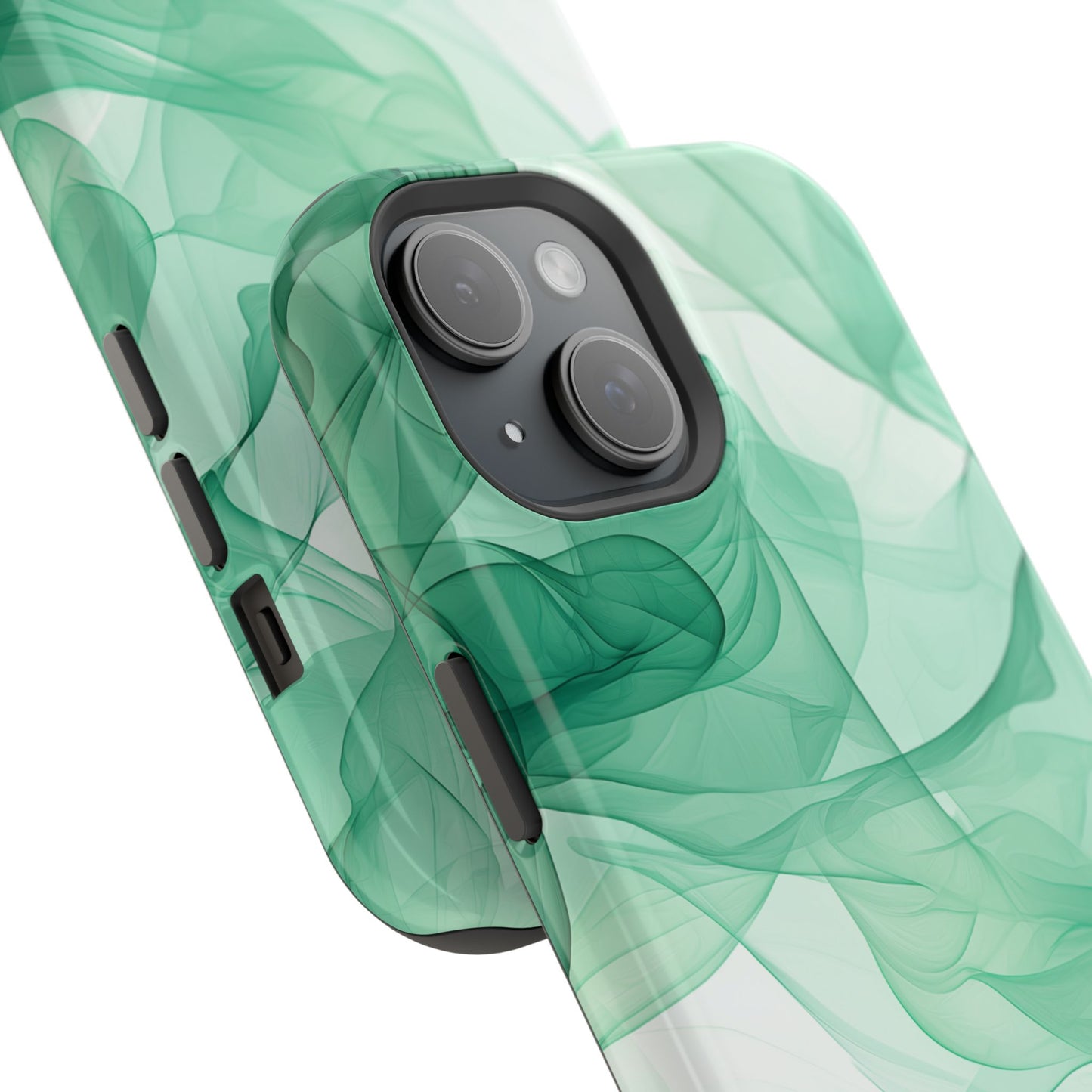 Translucent Flowing Green Fabric MagSafe iPhone Case – Elegant Fluid Design