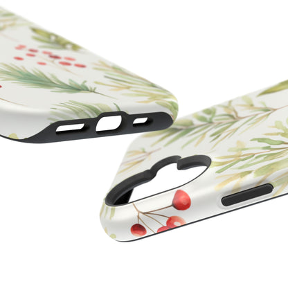 Winter Greenery & Berry Watercolor – MagSafe iPhone Series Case