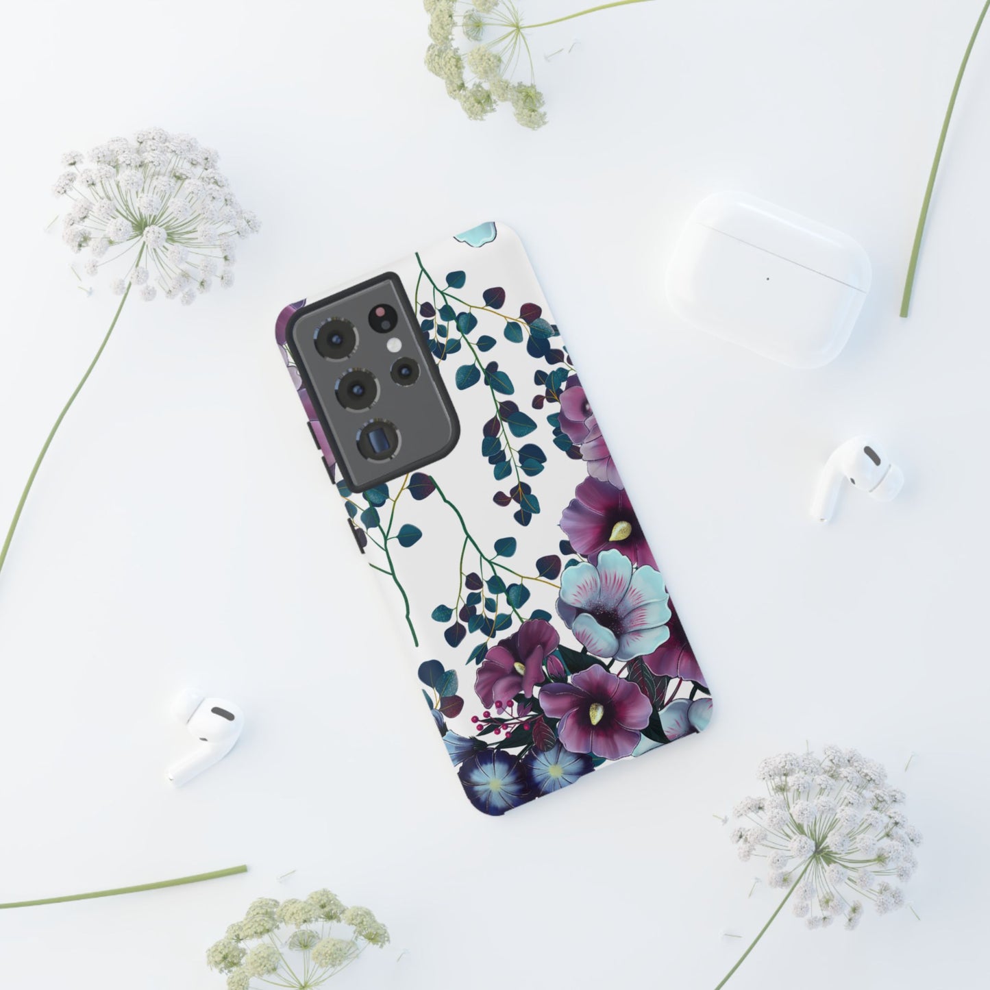 Moody Purple & Teal Floral Samsung Galaxy Series Case – Elegant Botanical Design