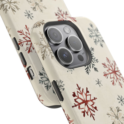 Vintage Red and Gray Snowflake Pattern – MagSafe iPhone Series Case