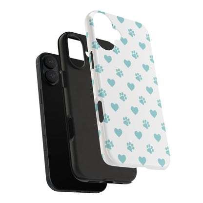 Mint Green Paw Print & Heart iPhone Case – Stylish Pet Lover’s Essential