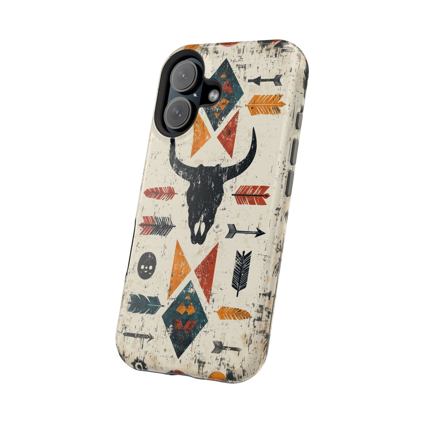 Tribal Bull Skull & Arrows Tough MagSafe iPhone Case – Rustic Western Design, Dual-Layer Protection