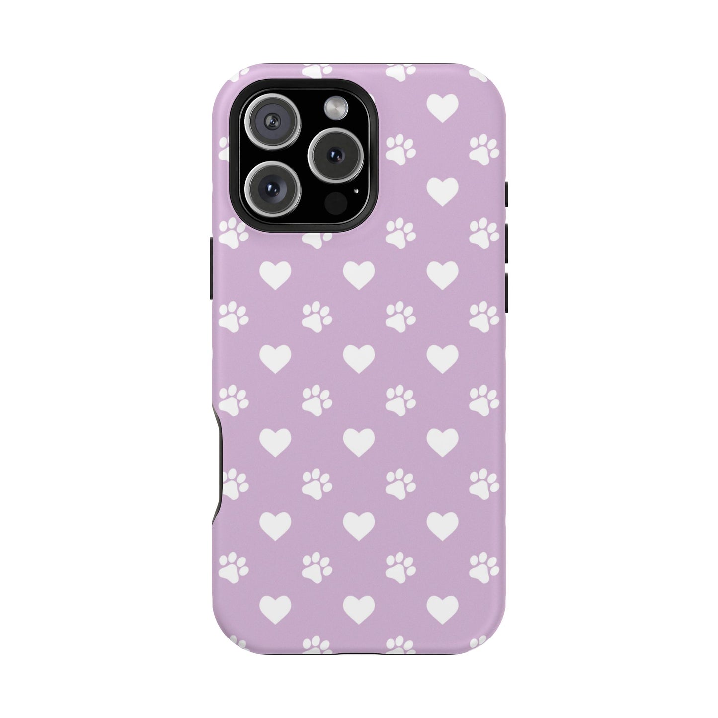 Purple Hearts & Paw Prints - Cute Pet Lover MagSafe iPhone Case