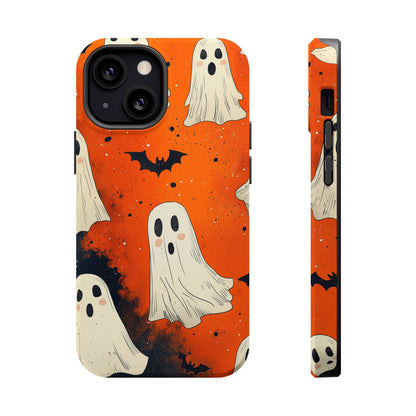 Spooky Ghosts & Bats  MagSafe iPhone Case – Vibrant Orange Halloween Design