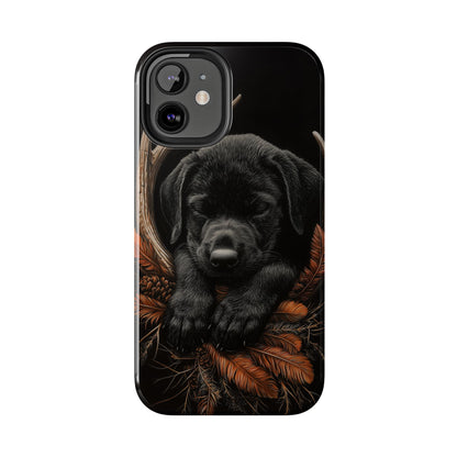 Charming Black Labrador Puppy on Feathers iPhone Case