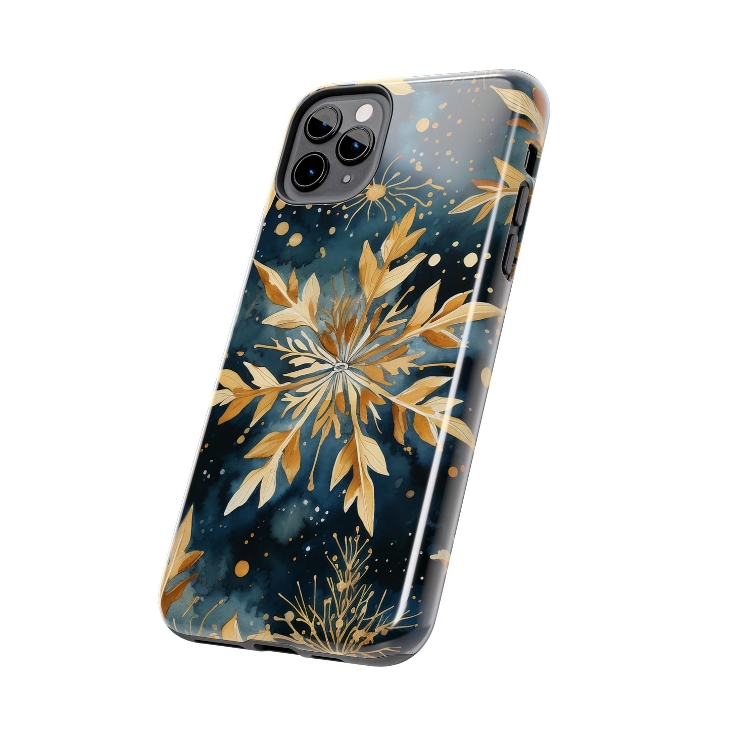 Gold Floral Snowflakes on Midnight Blue - iPhone Series Case