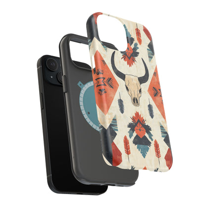 Southwestern Boho Skull Tough MagSafe iPhone Case – Durable Matte Finish, Dual-Layer Protection