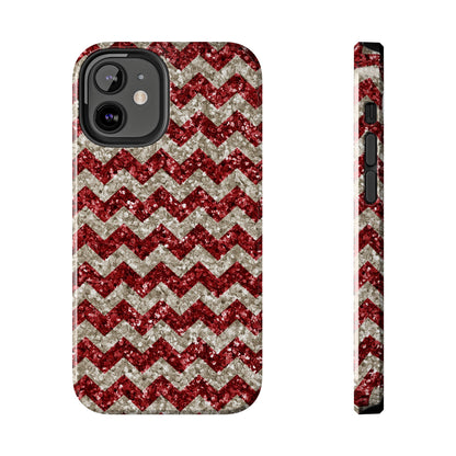 Sparkling Red & White Chevron – Glitter Illusion iPhone Case