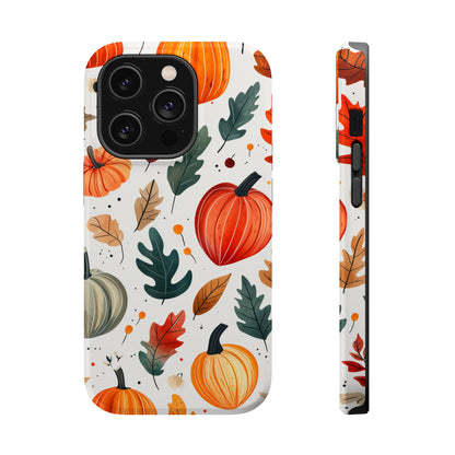 Autumn Harvest MagSafe iPhone Case - Pumpkin and Fall Leaf Design