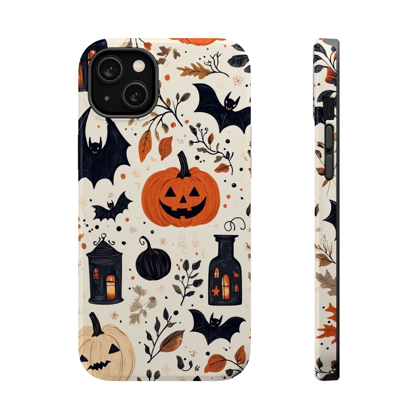 Charming Halloween MagSafe iPhone Case – Pumpkin, Bats, and Spooky Lantern Design