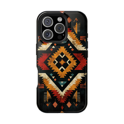 Southwestern Tribal Diamond Tough MagSafe iPhone Case – Bold Geometric Pattern, Dual-Layer Protection