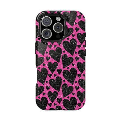 Pink Glitter Hearts MagSafe iPhone Case