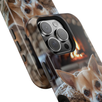 Relaxing Chihuahua by Fireplace MagSafe iPhone Case – Functional and Cozy Design