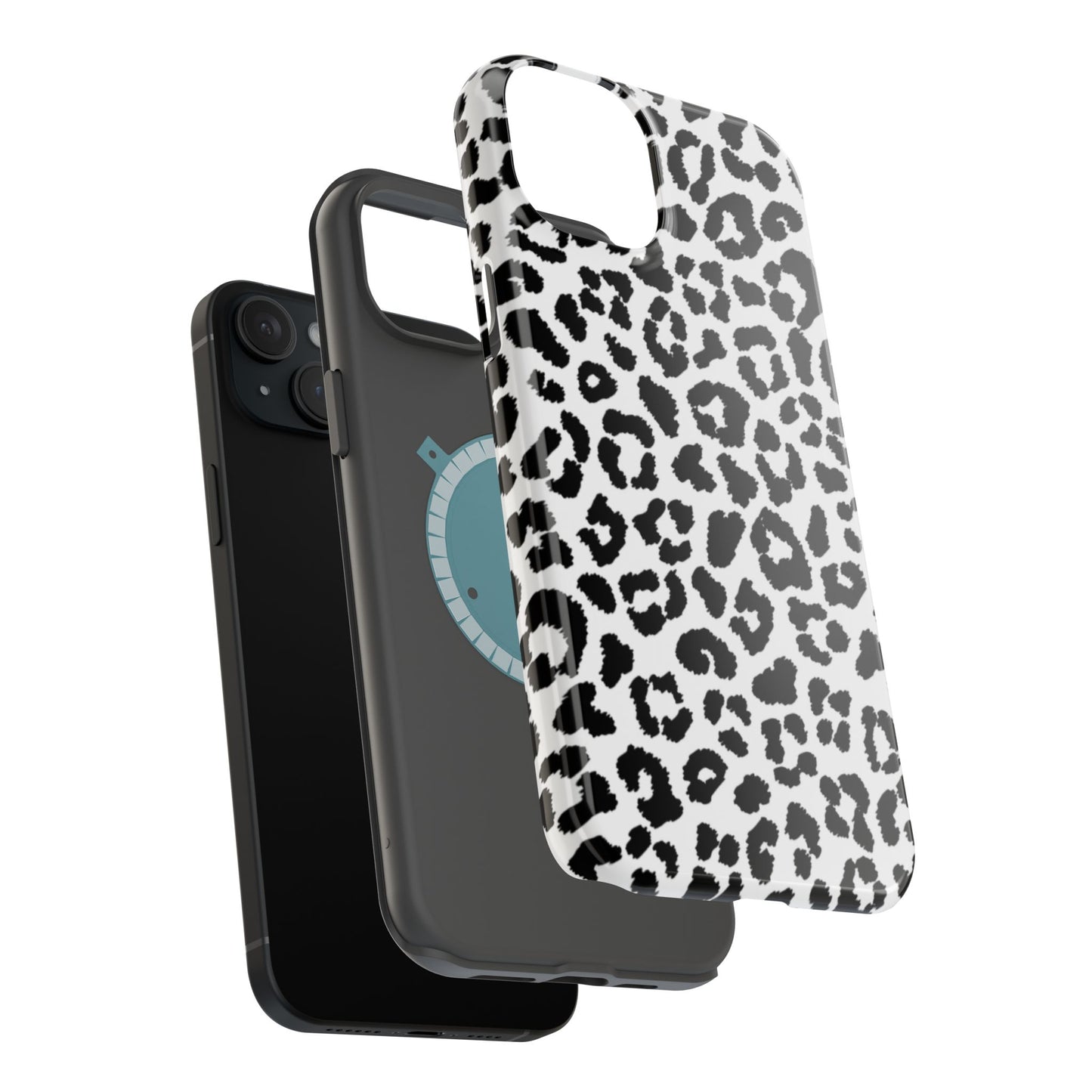 Monochrome Leopard Print Tough MagSafe iPhone Case – Classic Black and White Design with Dual-Layer Protection