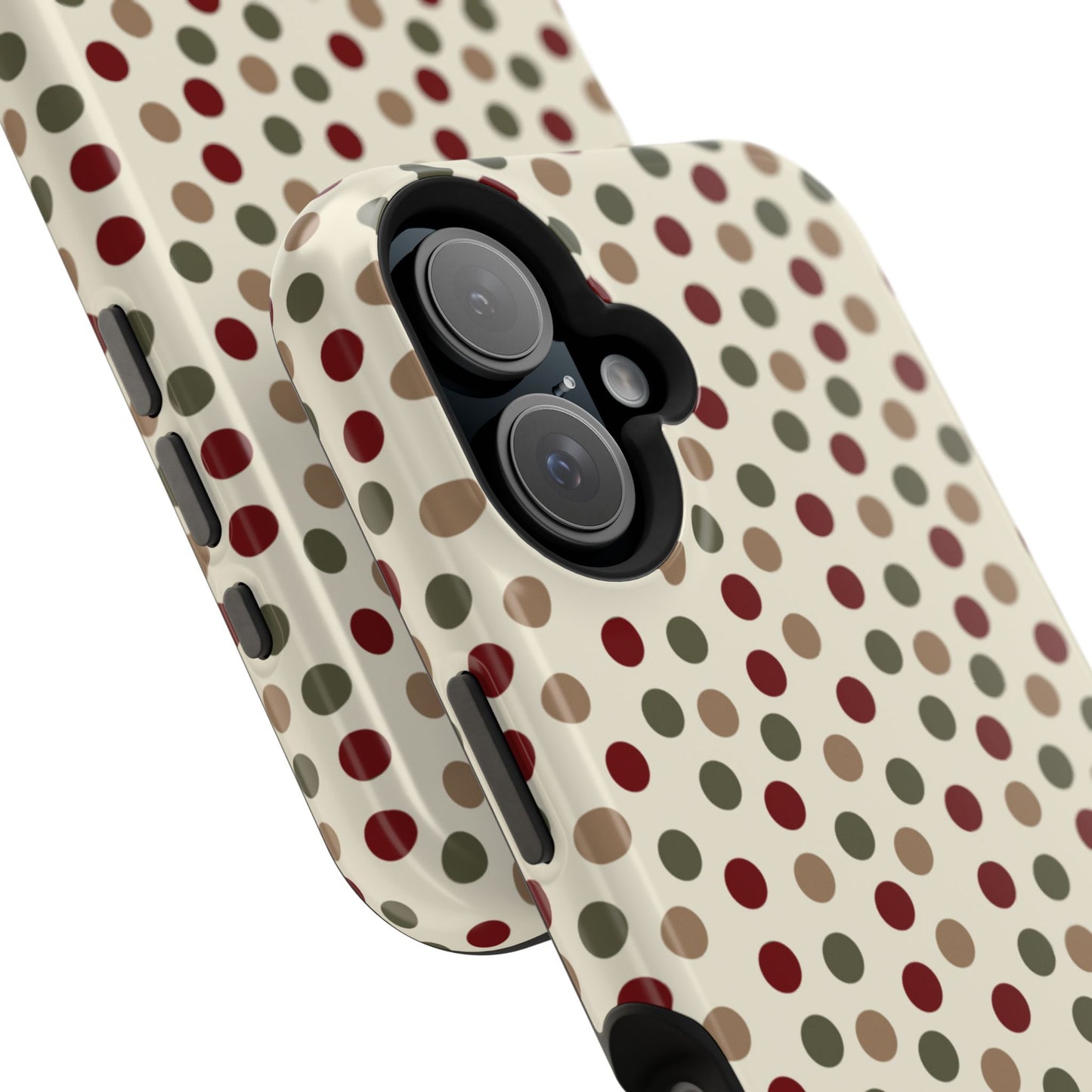 Festive Red & Green Polka Dots on Cream – MagSafe iPhone Case