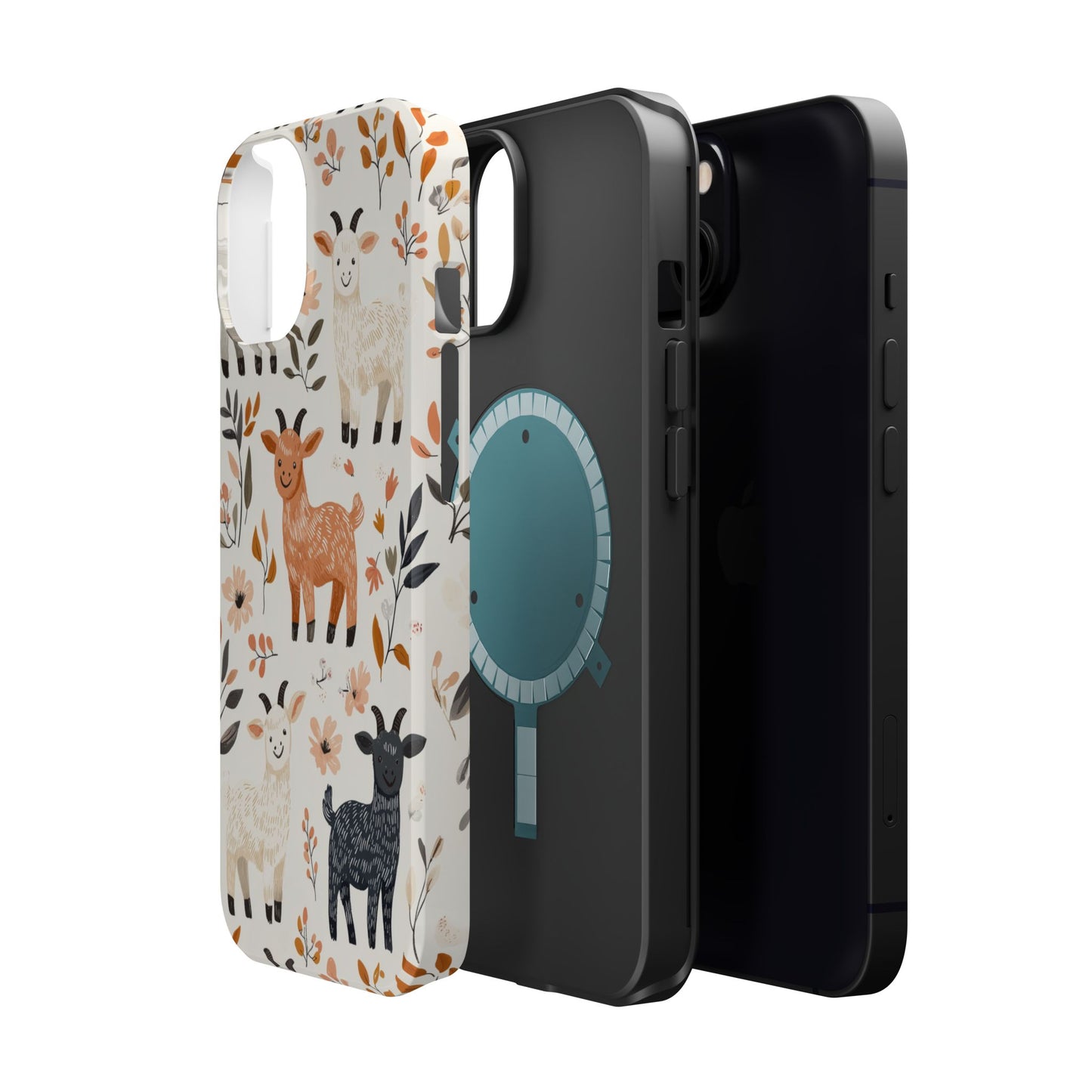 MagSafe iPhone Case: Smiley Goats & Dried Flowers – Vintage Charm