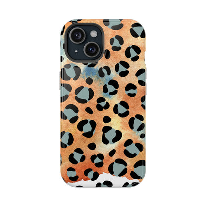 Sunset Watercolor Leopard Print Tough MagSafe iPhone Case – Artistic Animal Pattern with Dual-Layer Protection