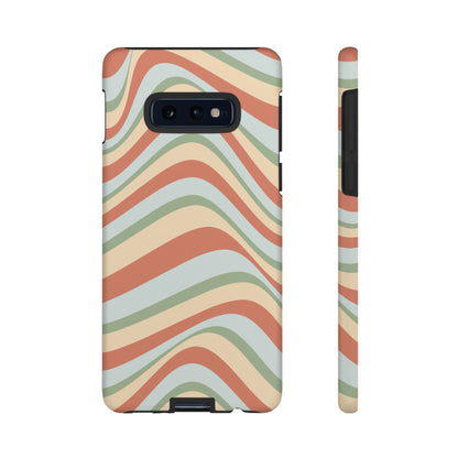 Vintage Earthy Waves Samsung Galaxy Case – Retro 70s-Inspired in Warm Green, Cream, and Rust