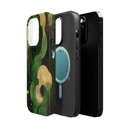 Abstract Green & Gold MagSafe iPhone Case - Geometric Art Deco Protective Cover