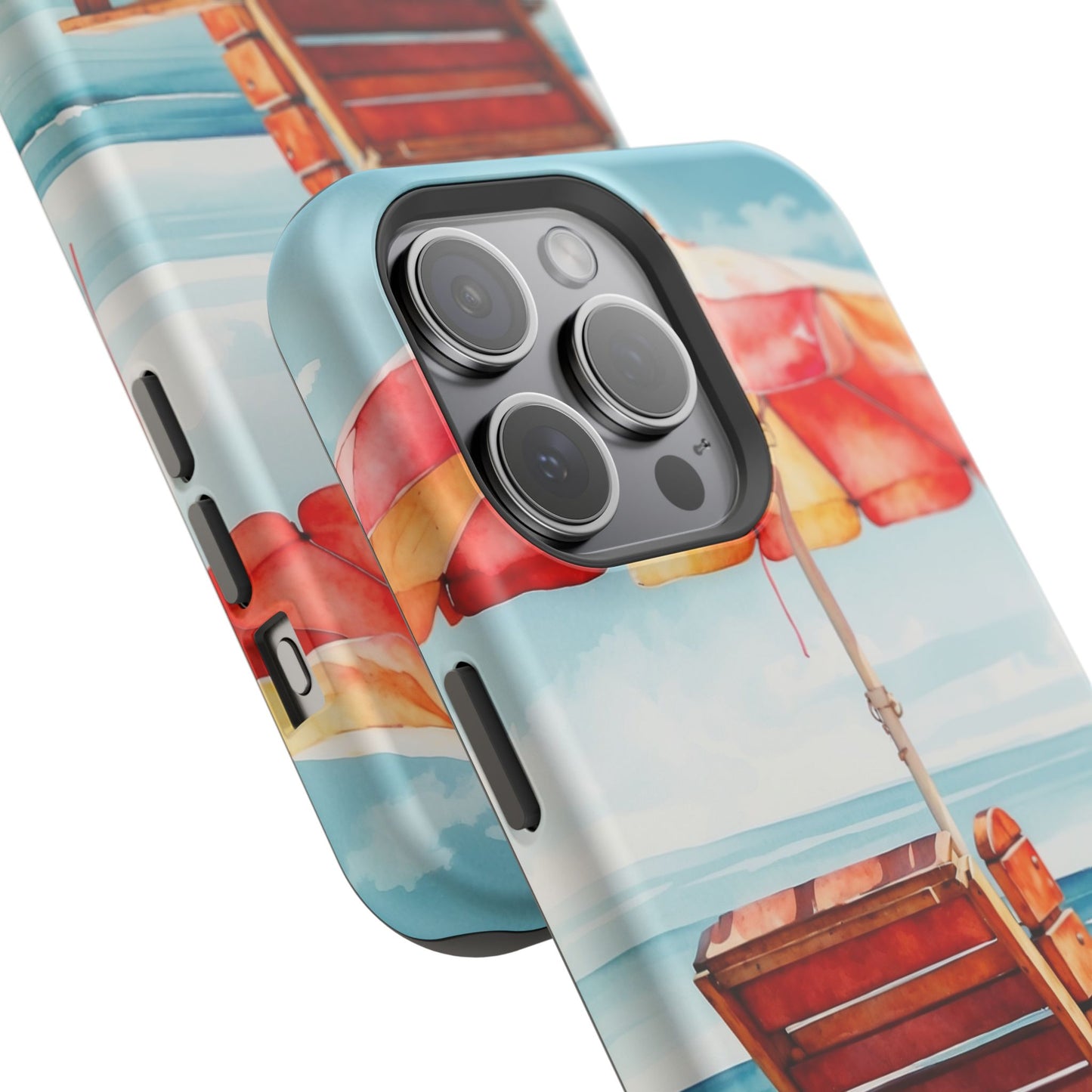 Beachfront Sunset Lounge MagSafe iPhone Case – Vibrant Watercolor Design