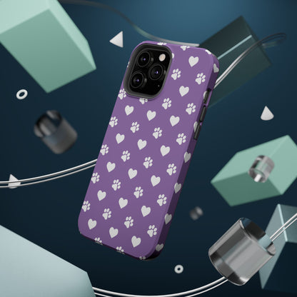 Lavender Paw Prints & Hearts Design - Adorable Pet Lover MagSafe iPhone Case