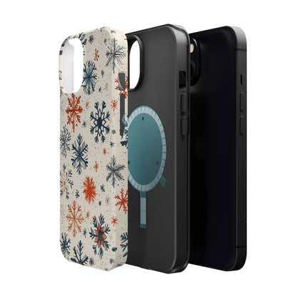 Rustic Orange and Blue Snowflake Pattern – MagSafe iPhone Series Case