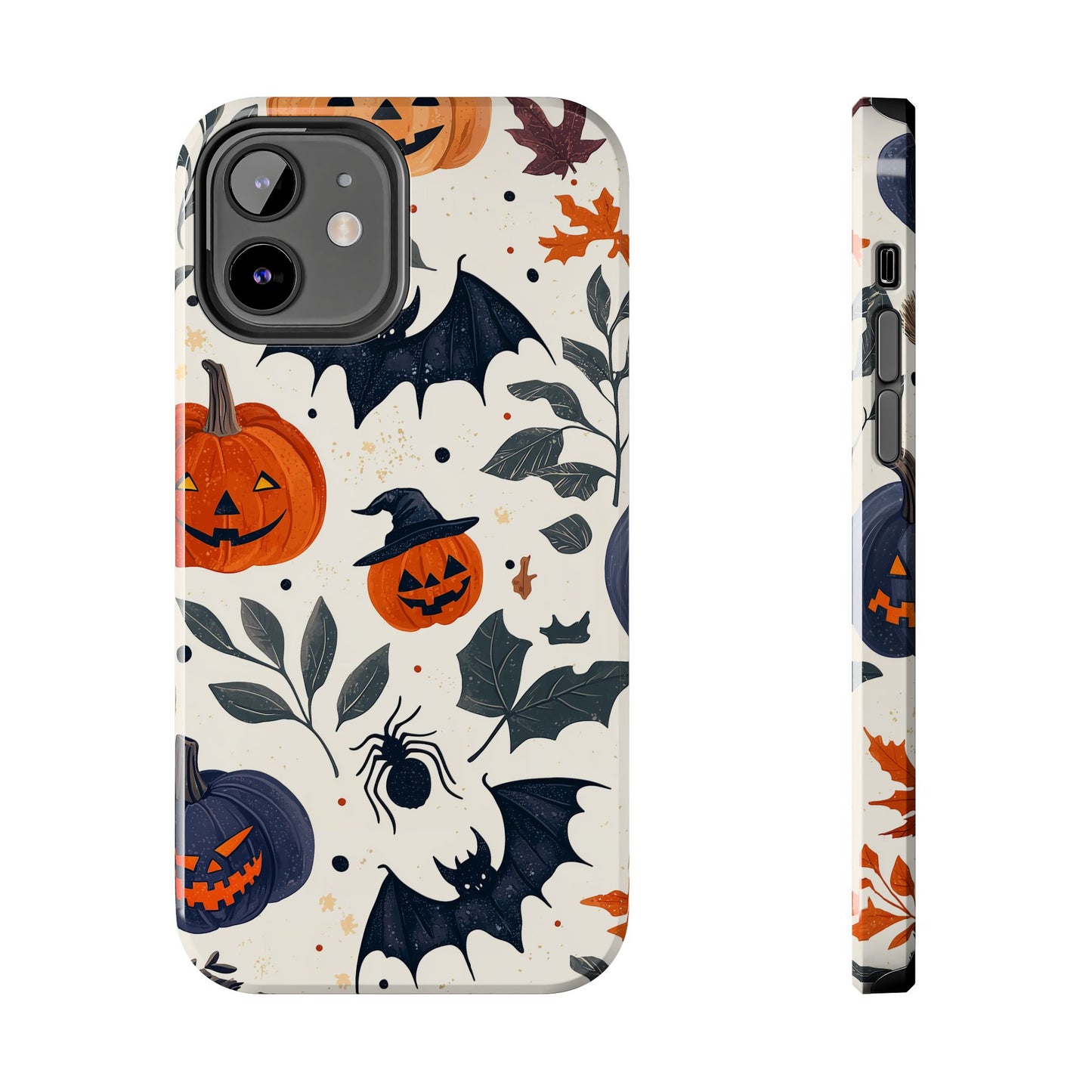 Spooky Halloween iPhone Case – Pumpkins, Bats, and Spider Design