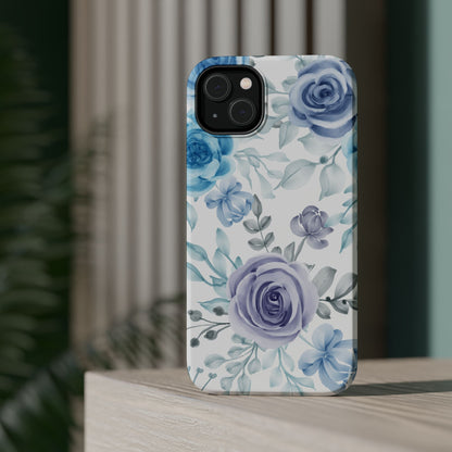 Elegant Blue & Violet Roses MagSafe Case – Artistic Floral Protection with Magnetic Charging Compatibility