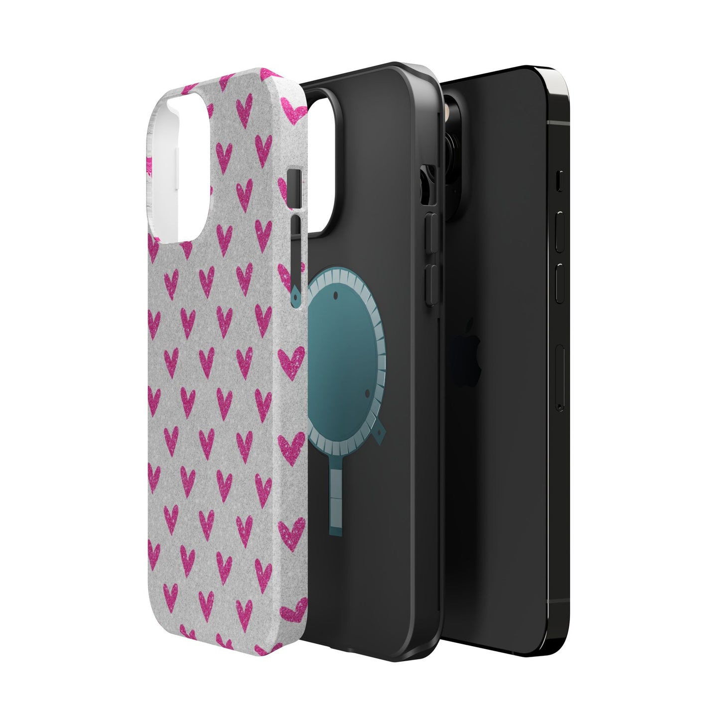 Pink Hearts on Glitter Silver – MagSafe iPhone Case