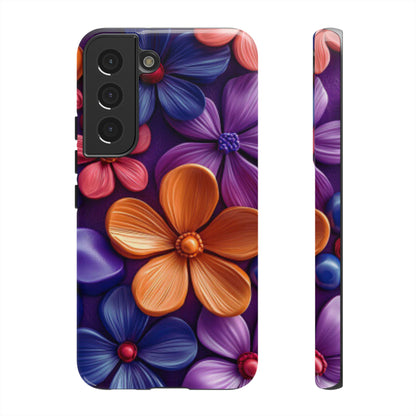 Bold Floral 3D Samsung Galaxy Case – Vivid Purple and Orange Flower Design, Shock - Resistant - BOGO Cases