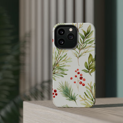 Winter Greenery & Berry Watercolor – MagSafe iPhone Series Case