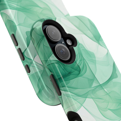 Translucent Flowing Green Fabric MagSafe iPhone Case – Elegant Fluid Design