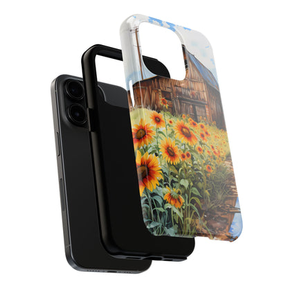 Country Road Sunflower iPhone Case: Rustic Barnyard Design, Cute Floral Case