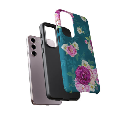 Elegant Peony Bouquet Samsung Galaxy Case – Deep Teal Background with Romantic Floral Design