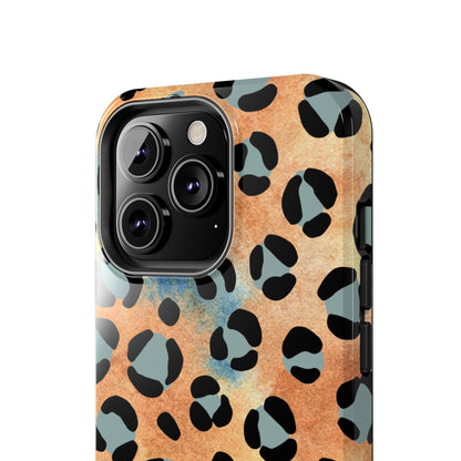 Sunset Watercolor Leopard Print Tough iPhone Case – Artistic Animal Pattern with Dual-Layer Protection