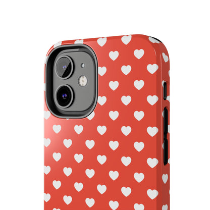 White Hearts on Red iPhone Case