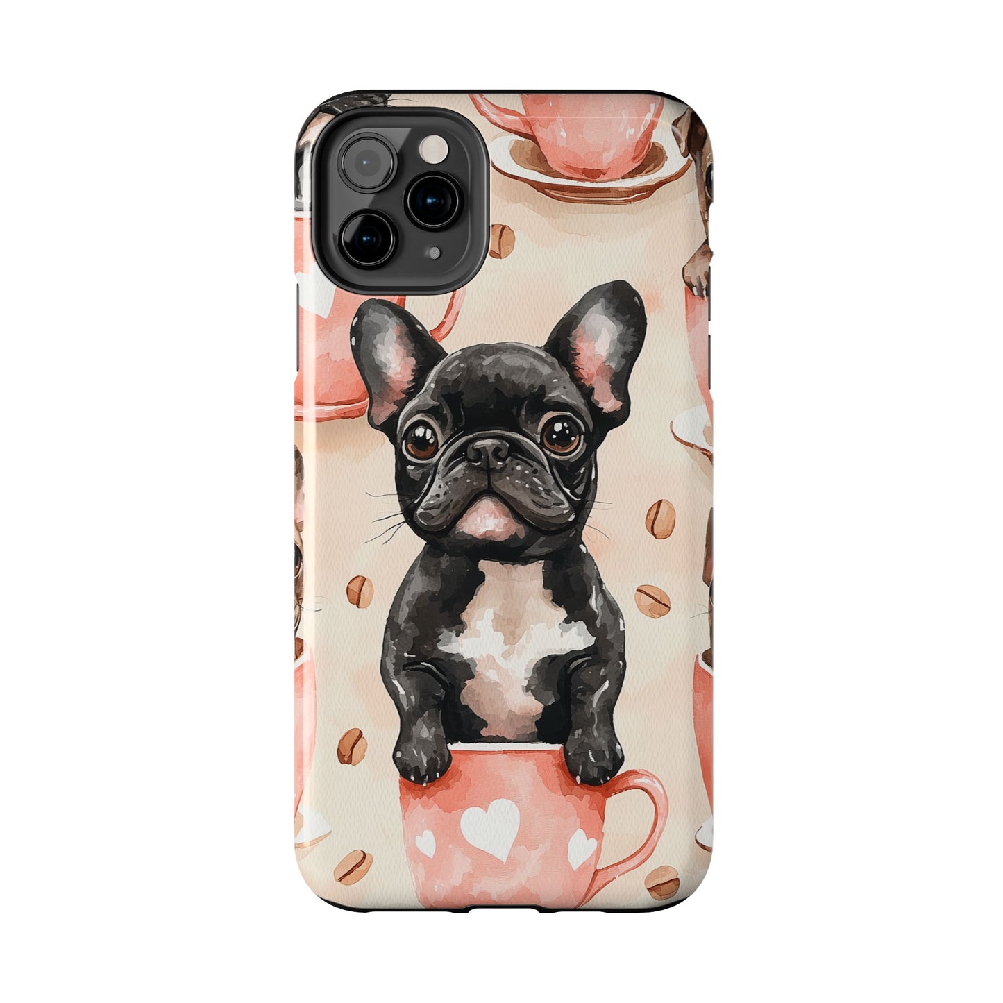 French Bulldogs in Coffee Cup iPhone Case – Cute Dog Art, Shockproof & Slim Design - BOGO Cases