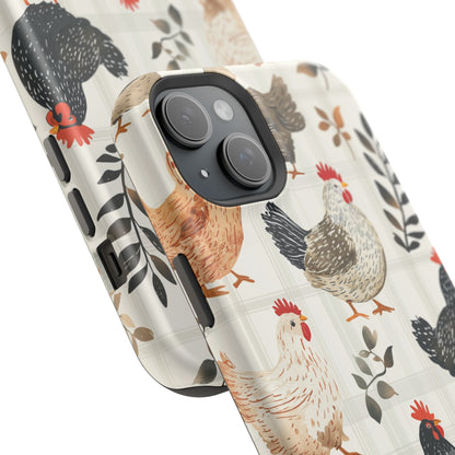 MagSafe iPhone Case: Vintage Chicken & Leaves – Farmhouse Style Case