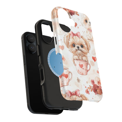 Puppies & Heart Mugs MagSafe iPhone Case – Sweet Dog & Floral Design, Shockproof & Slim