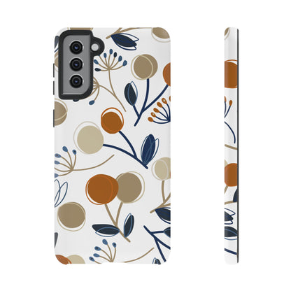 Modern Botanical Berries Tough Samsung Galaxy  Case – Earthy Tones & Navy Accents, Shock-Resistant