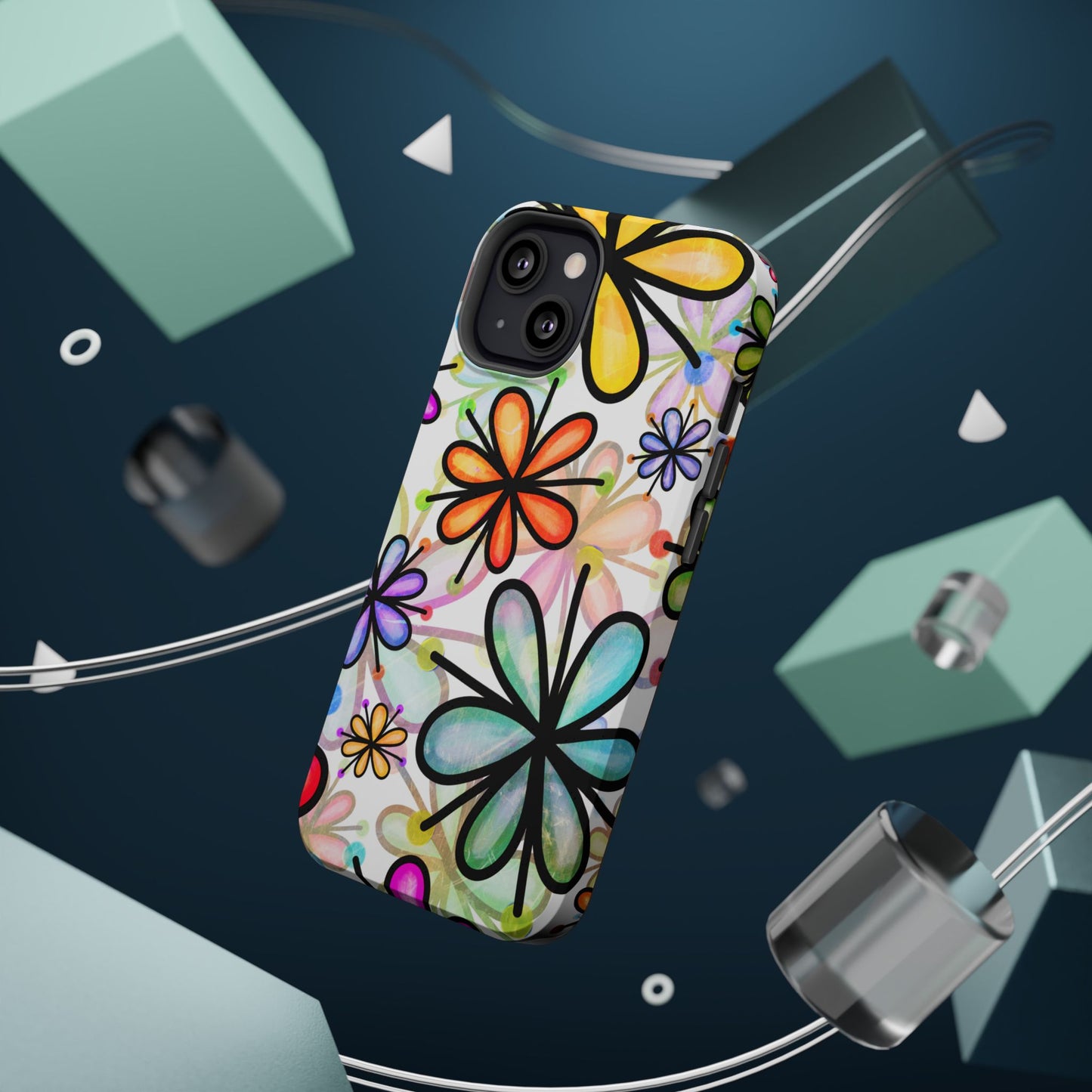 Retro Floral Pop MagSafe iPhone Case – Ultra-Slim Design, High-Gloss Finish